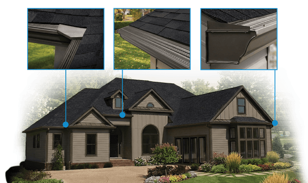 New Wave bronze panel system diagram showing the punched-aluminum guard installed on a gutter
